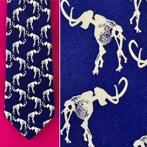 Josh Bach 100% Silk Mammoth Skeleton Blue Tie Florida Museum of Natural History